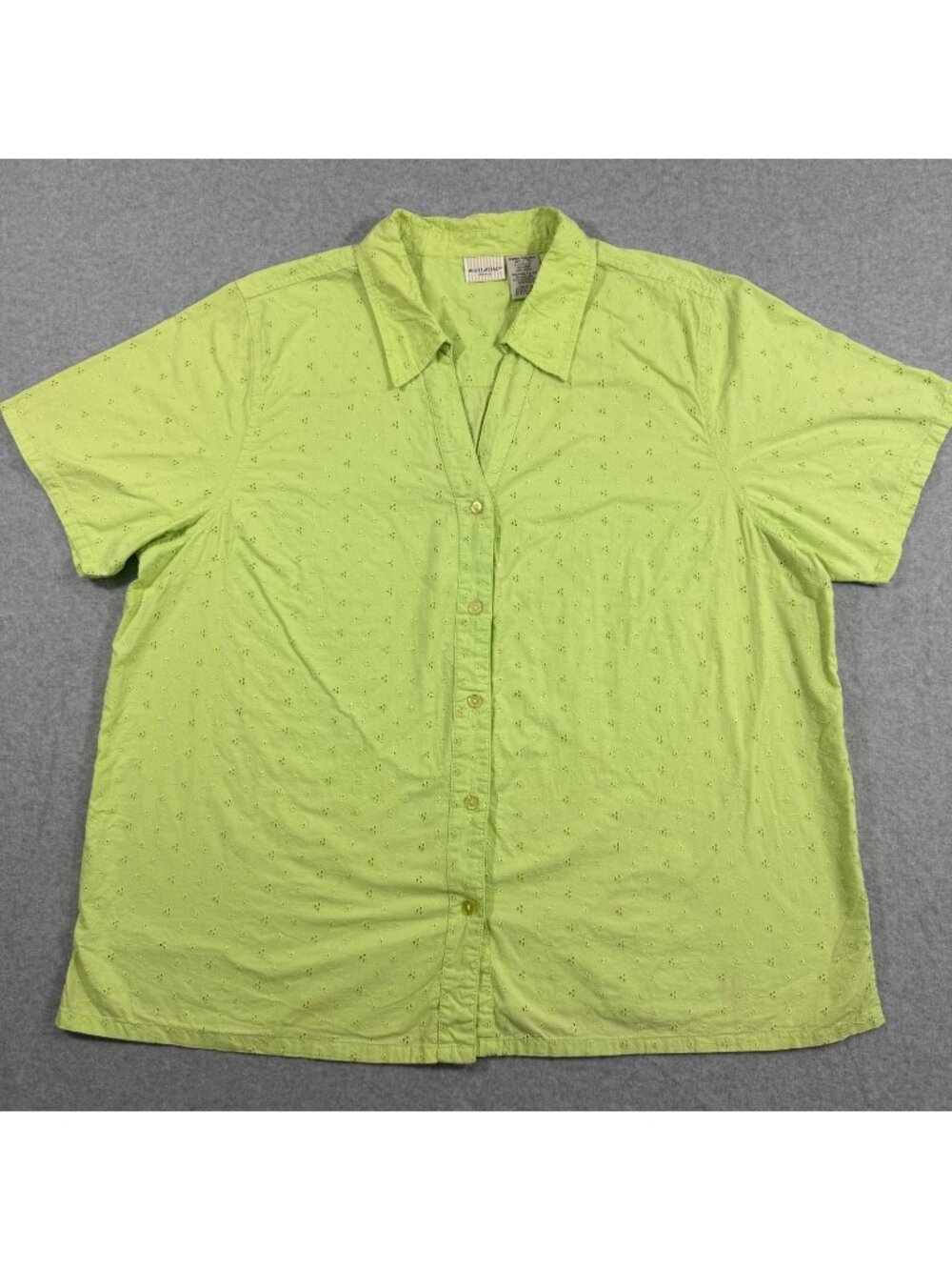 White Stag Women's Plus 22W 24W Apple Green Eyelet Button Blouse